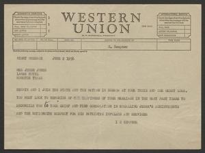 [Telegram from I. H. Kempner to Mrs. Jesse Jones - June 2, 1956]