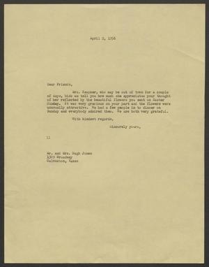 [Letter from I. H. Kempner to Mr. and Mrs. Hugh K. Jones, April 2, 1956]