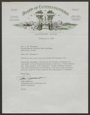 [Letter from Tom Juneman to I. H. Kempner, February 6, 1956]