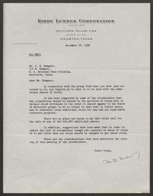 [Letter from Kirby Lumber Corporation to I. H. Kempner, December 14, 1956]