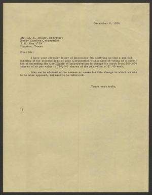 [Letter from I. H. Kempner to Mr. M. E. Miller, December 8, 1956]