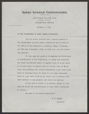 [Letter from Kirby Lumber Corporation - December 7, 1956]