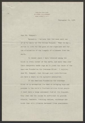 [Letter from Helen Keller to I. H. Kempner, September 14, 1956]