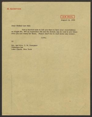 [Letter from Harris Leon Kempner to Mr. and Mrs. I. H. Kempner, August 14, 1956]