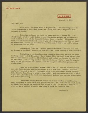 [Letter from A. H. Blackshear, Jr., to I. H. Kempner, August 14, 1956]