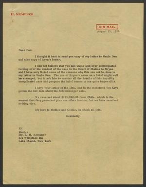 [Letter from Harris Leon Kempner to I. H. Kempner, August 13, 1956]