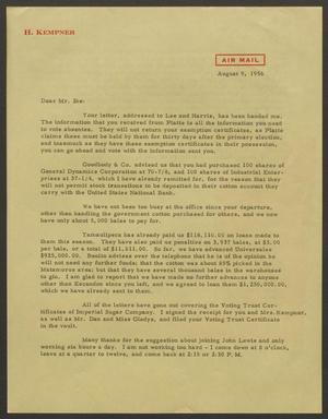 [Letter from A. H. Blackshear, Jr. to I. H. Kempner, August 9, 1956]