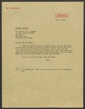 [Letter from I. H. Kempner to Mr. and Mrs. D. W. Kempner, June 5, 1956]