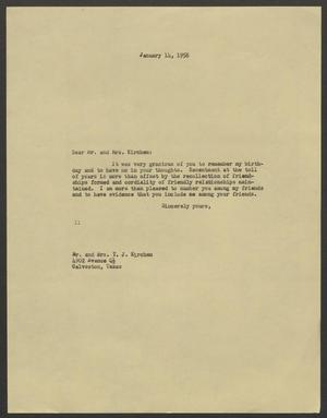 [Letter from I. H. Kempner to Mr. and Mrs. T. J. Kirchem, January 14, 1956]
