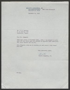 [Letter from Benito Longoria, Jr. to Isaac Herbert Kempner, December 29, 1956]