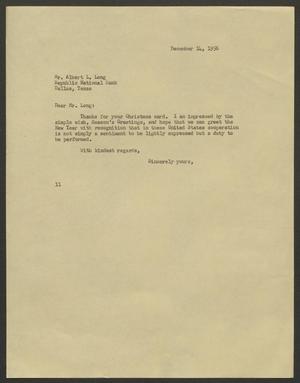 [Letter from I. H. Kempner to Mr. Albert L. Long, December 14, 1956]