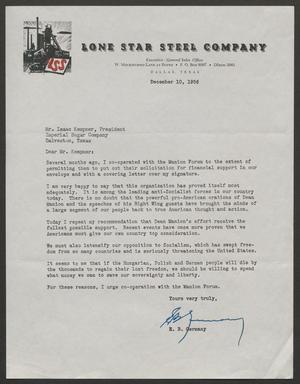 [Letter from Lone Star Steel Company to I. H. Kempner, December 10, 1956]