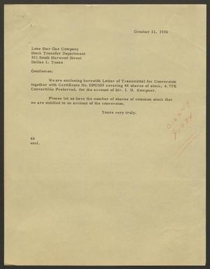 [Letter from A. H. Blackshear, Jr., to Lone Star Gas Company, October 11, 1956]