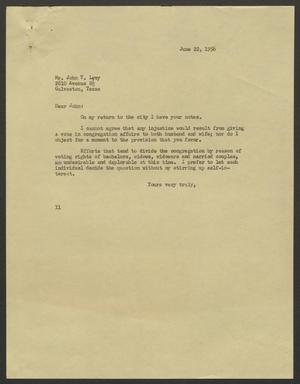 [Letter from I. H. Kempner to Mr. John V. Levy, June 22, 1956]