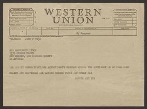 [Telegram from Hennie and Ike to Mrs. Macdonald Lynch - June 2, 1956]