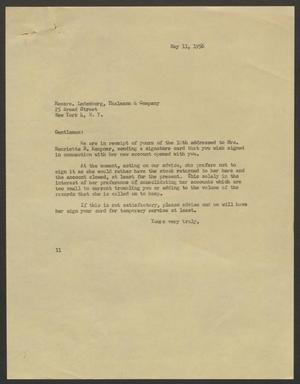 [Letter from I. H. Kempner to Ladenburg, Thalmann and Company, May 11, 1956]