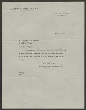 [Letter from P. P. Ladenburg, Thalmann & Co. to Henrietta B. Kempner, May 10, 1956]