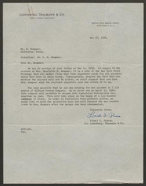 [Letter from Ladenburg, Thalmann and Company, to I. H. Kempner, May 16, 1956]