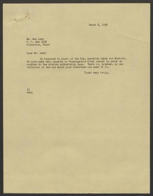 Primary view of object titled '[Letter from Isaac Herbert Kempner to Ben Levy, March 8, 1956]'.