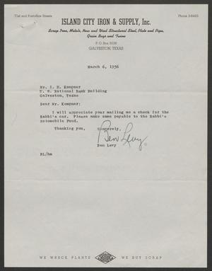 [Letter from Ben Levy to Isaac Herbert Kempner, March 6, 1956]