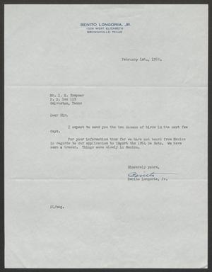 [Letter from Benito Longoria, Jr. to Isaac Herbert Kempner, February 1, 1956]