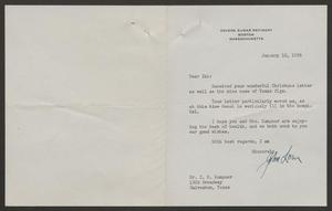 Primary view of object titled '[Letter from John Lowe to Isaac H. Kempner, January 10, 1956]'.