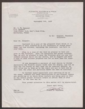 [Letter from Frank B. Nussbaum to I. H. Kempner, September 5, 1956]