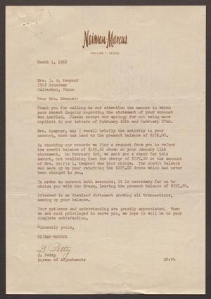 [Letter from G. Petty to Mrs. I. H. Kempner, March 1, 1956]