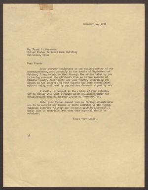 [Letter from Isaac H. Kempner to Frank B. Nussbaum, November 14, 1956]