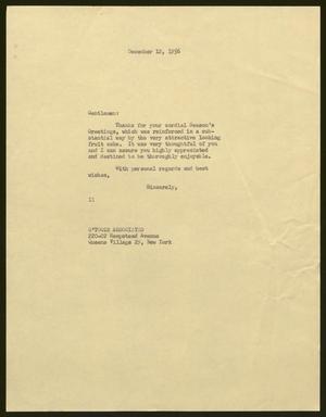 [Letter from Isaac H. Kempner to the O'Toole Associates, December 12, 1956]