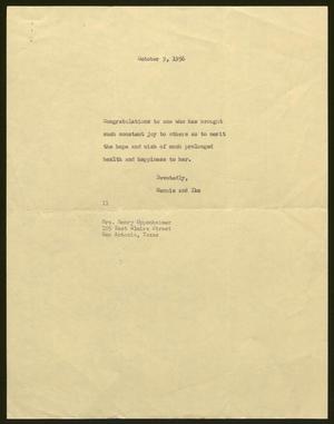 [Letter from Mr. and Mrs. I. H. Kempner to Mrs. Henry Oppenheimer, October 9, 1956]