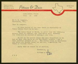[Letter from Pittman & Davis to Isaac H. Kempner, July 16, 1956]