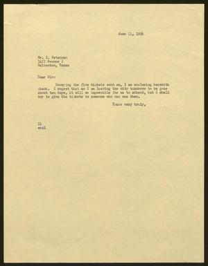 [Letter from Isaac H. Kempner to I. Peterman, June 11, 1956]