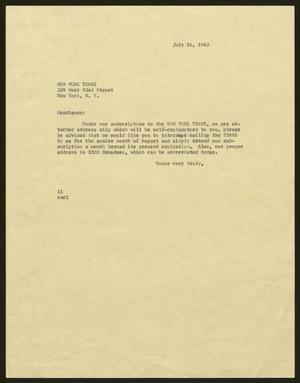 [Letter from Isaac H. Kempner to New York Times, July 16, 1962]