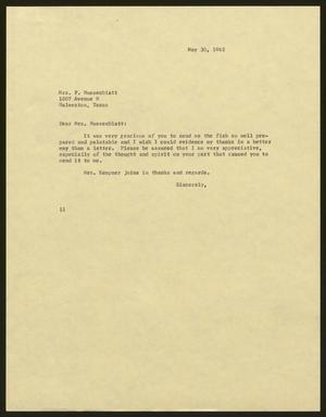 [Letter from Isaac Herbert Kempner to Mrs. F. Nussenblatt, May 30, 1962]