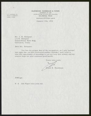 [Letter from Frank B. Nussbaum to I. H. Kempner, January 15, 1962]