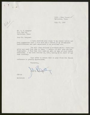 [Letter from John R. Northrup to Isaac H. Kempner, July 27, 1962]