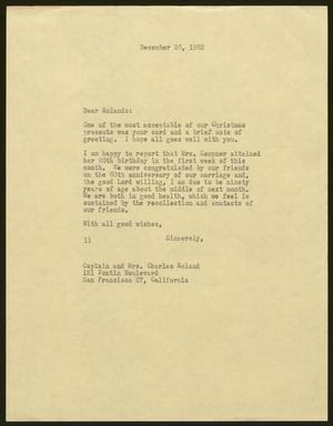 [Letter from I. H. Kempner to Captain and Mrs. Charles Roland, December 26, 1962]