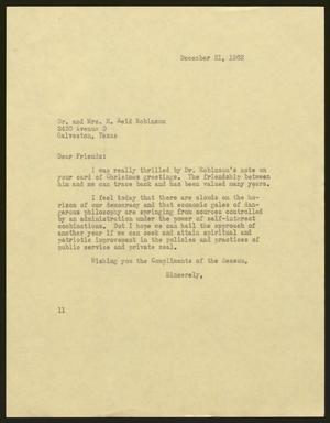 [Letter from I. H. Kempner to Dr. and Mrs. H. Reid Robinson, December 21, 1962]
