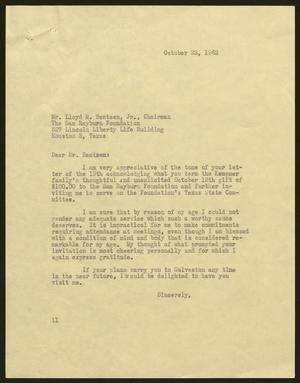 [Letter from Isaac H. Kempner to Lloyd M. Bentsen, October 23, 1962]