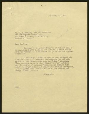 [Letter from Isaac H. Kempner to J. H. Bowling, October 12, 1962]