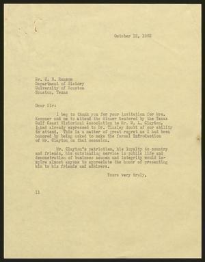 [Letter from I. H. Kempner to C. B. Ransom, October 12, 1962]