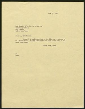 [Letter from Isaac H. Kempner to Charles O'Halloran, May 14, 1962]