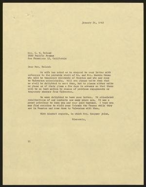 [Letter from Isaac H. Kempner to Mrs. Roland, January 26, 1962]