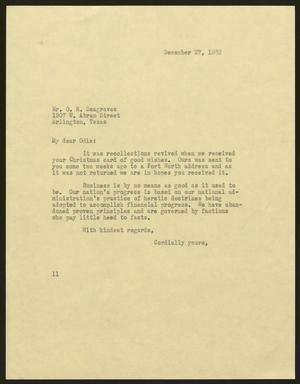 [Letter from Isaac H. Kempner to O. R. Seagraves, December 27, 1962]