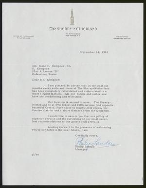 [Letter from Philip Landau to I. H. Kempner, November 14, 1962]