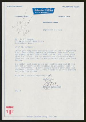 [Letter from Edward Schreiber to I. H. Kempner, September 6, 1962]