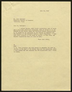 [Letter from Isaac H. Kempner to Jack Springer, July 25, 1962]