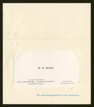 [Business Card for D. G. Kobs of Southwestern Bell Telephone Company]