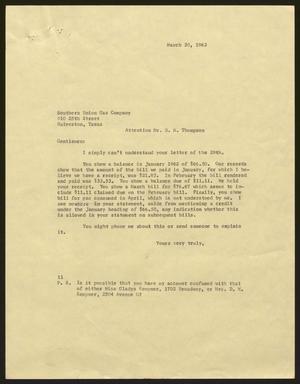 [Letter from I. H. Kempner to B. M. Thompson, March 30, 1962]